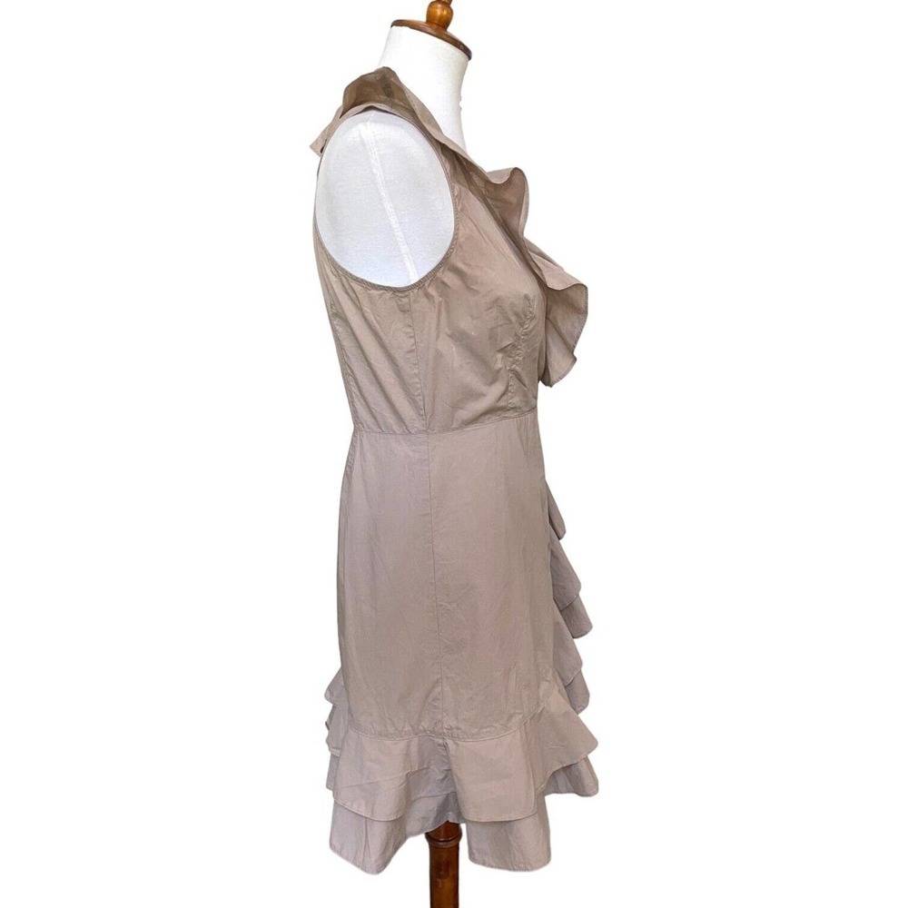 Marissa Webb Collective Khaki Beige Sleeveless Ruffle Wrap Mini Dress Size 4 - Picture 3 of 14